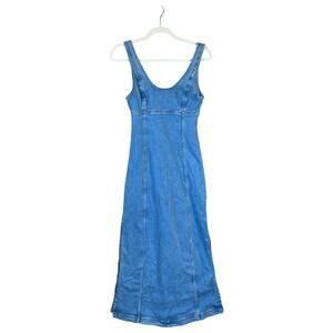 AMERICAN EAGLE Denim Scoop Neck Maxi Dress Size 4 Light Wash Midi Western